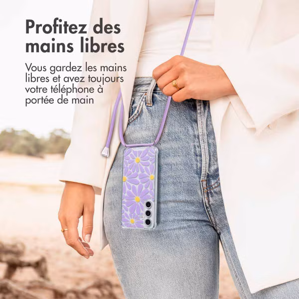 imoshion Coque Design avec cordon Samsung Galaxy S24 FE - Tropical Violet Flowers Connect