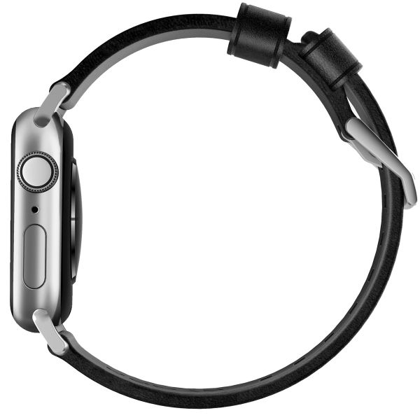 Nomad Bracelet en cuir moderne Apple Watch Series 1 á 10 / SE / Ultra (2) (44/45/46/49 mm) - Noir/Argent