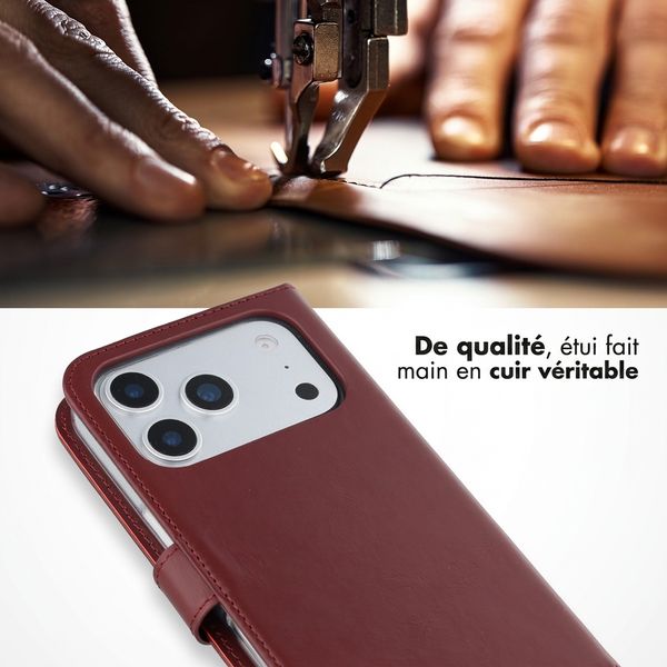 Selencia Étui portefeuille en cuir véritable Apple iPhone 17 Pro Max - Burgundy