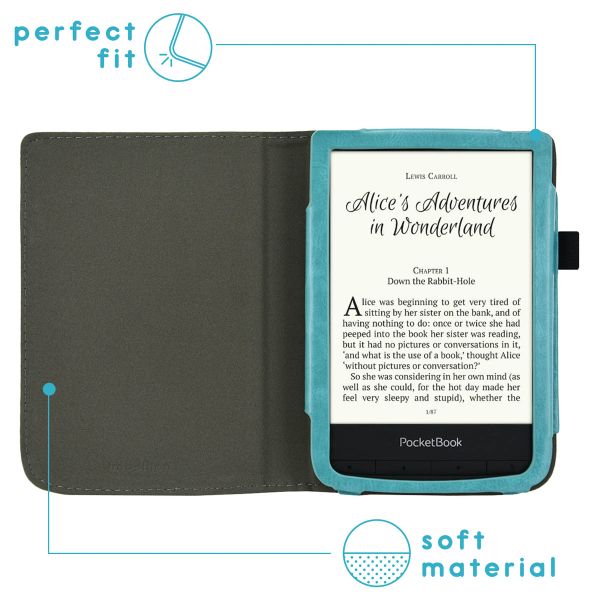 imoshion Étui de liseuse portefeuille en cuir végan Pocketbook Touch Lux 5 / HD 3 / Basic Lux 4 / Vivlio Lux 5 - Bleu clair