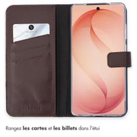 Selencia Étui portefeuille en cuir véritable Samsung Galaxy S26 Plus - Marron