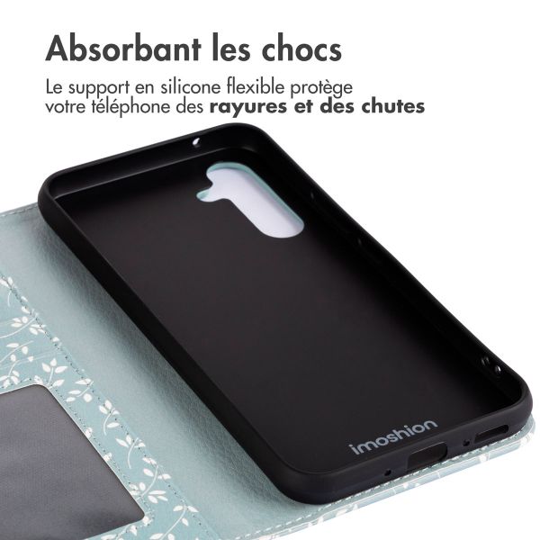 imoshion Étui de télephone portefeuille Design Samsung Galaxy A54 (5G) - Smoke Green Flowers