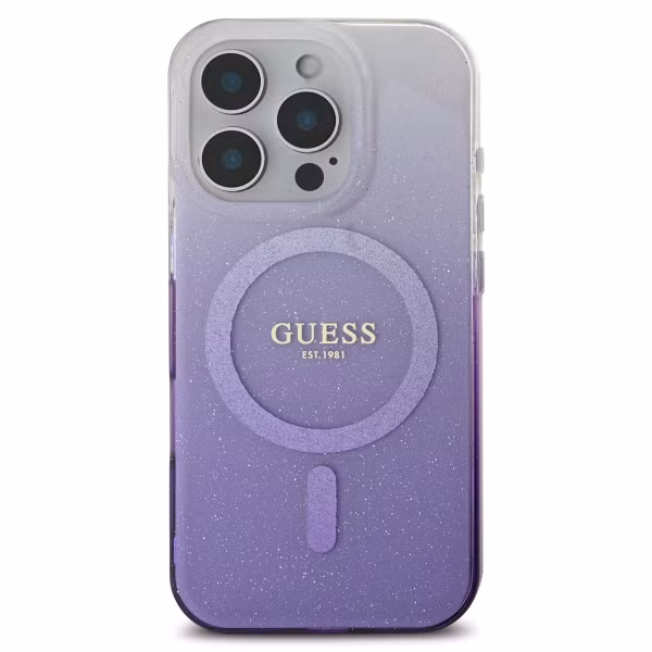 Guess Coque MagSafe IML Glitter Gradient Apple iPhone 16 Pro - Purple