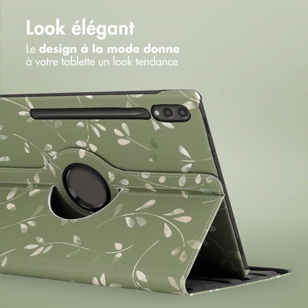 imoshion Coque Design rotatif à 360° Samsung Galaxy Tab S10 Ultra / Tab S9 Ultra - Green Flowers