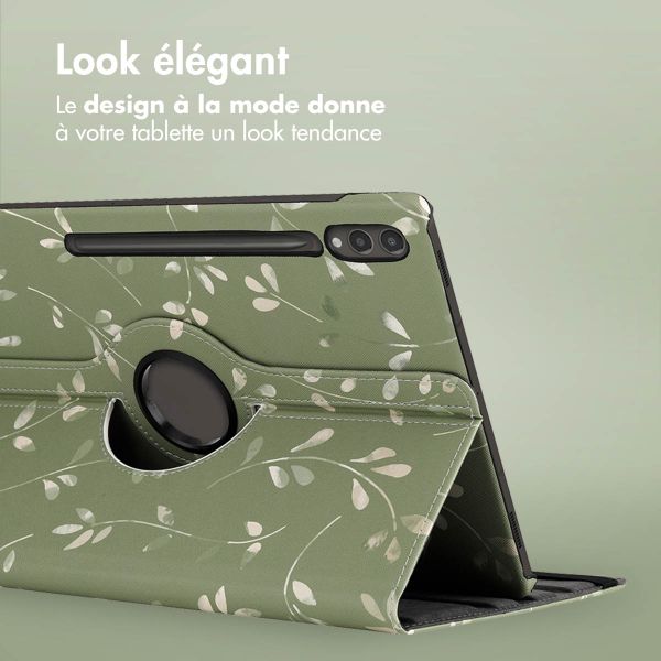 imoshion Coque tablette Design rotatif à 360° Samsung Galaxy Tab S10 Ultra / Tab S9 Ultra - Green Flowers