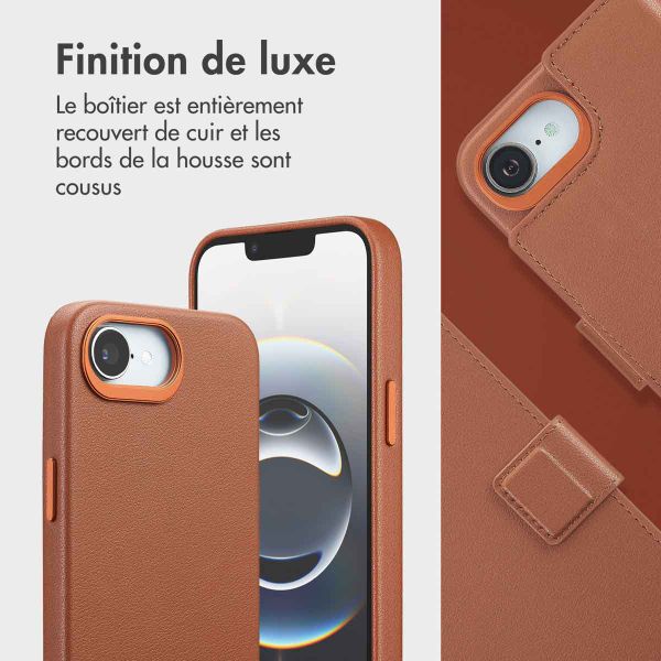 Accezz Étui de télephone portefeuille en cuir 2-en-1 avec MagSafe Apple iPhone 16e - Sienna Brown
