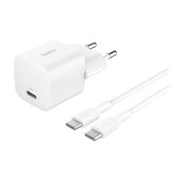 Belkin Chargeur USB-C compact BoostCharge 25W avec câble USB-C vers USB-C - 1 mètre - Blanc