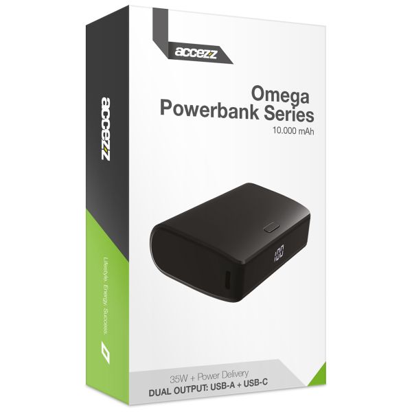 Accezz Omega Series - Powerbank - 10.000 mAh - USB-A & USB-C - Power Delivery - 35 Watt - Noir