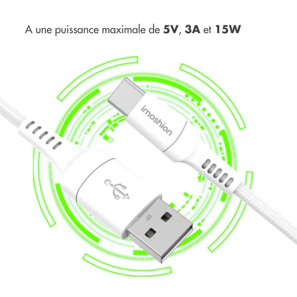 imoshion Braided USB-C vers câble USB-A - 1,5 mètre - Blanc