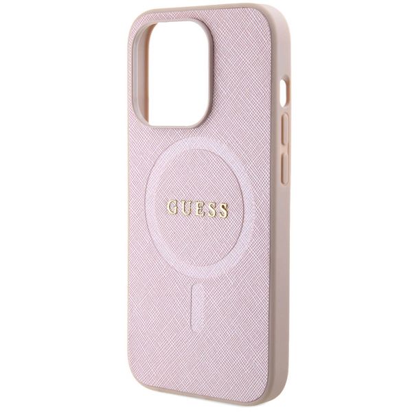 Guess Coque arrière Saffiano MagSafe iPhone 15 Pro - Rose