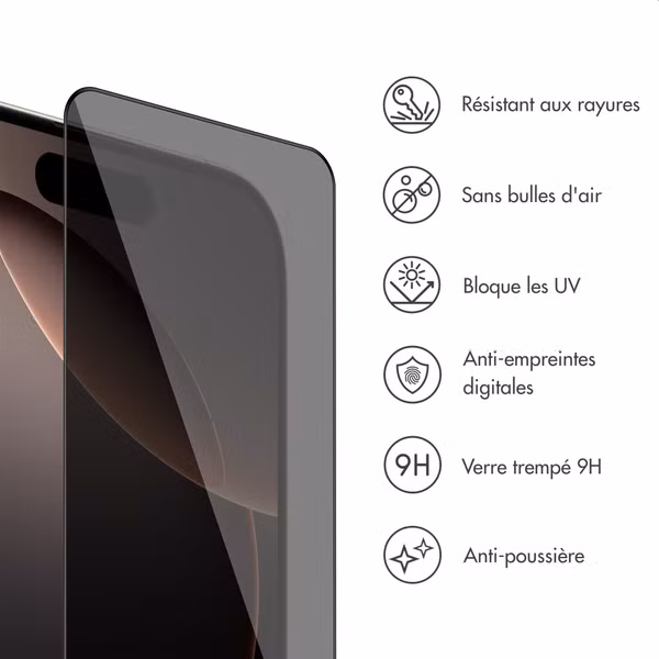 Accezz Protection d’écran en verre trempé avec filtre de confidentialité + Applicateur Apple iPhone 16 Pro Max