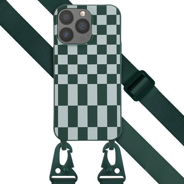 Selencia ﻿Coque design en silicone avec cordon amovible iPhone 13 Pro - Irregular Check Green