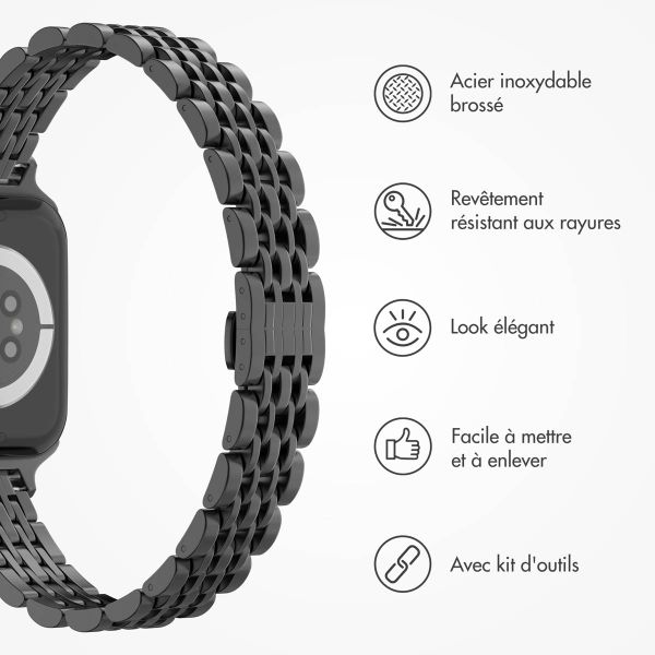 Selencia Bracelet en acier slim style Jubilee Apple Watch Series 1 t/m 9 / SE (38/40/41 mm) | Series 10 / 11 (42 mm) - Noir