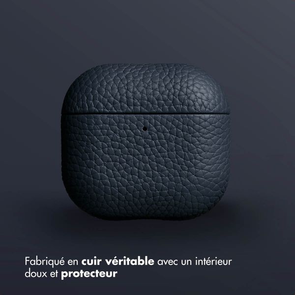 Accezz Coque en Cuir véritable Apple AirPods 4 - Bleu foncé