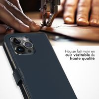 Selencia Étui de téléphone portefeuille en cuir véritable iPhone 15 Pro Max - Bleu