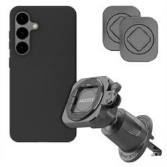 Accezz EasyLock Support de téléphone de voiture - Avec coque Samsung Galaxy S24 - Grille de ventilation - Rotation à 360 degrés - Noir