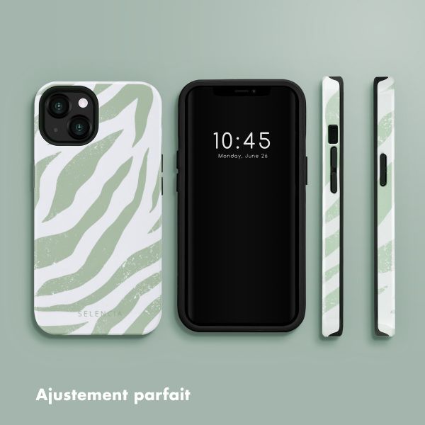 Selencia Coque arrière Vivid Apple iPhone 13 - Colorful Zebra Sage Green