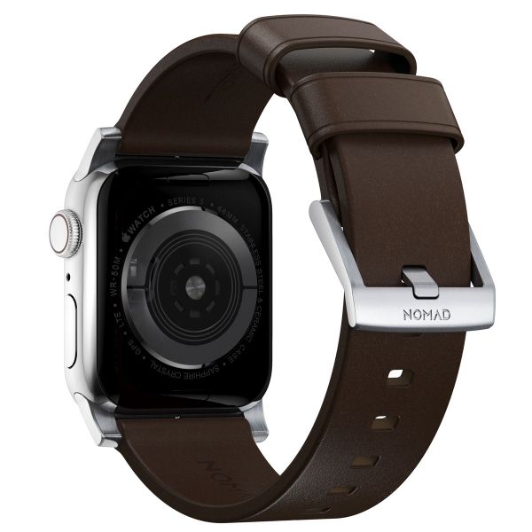 Nomad Bracelet en cuir moderne Apple Watch Series 1 á 10 / SE / Ultra (2) (44/45/46/49 mm) - Marron/Argent