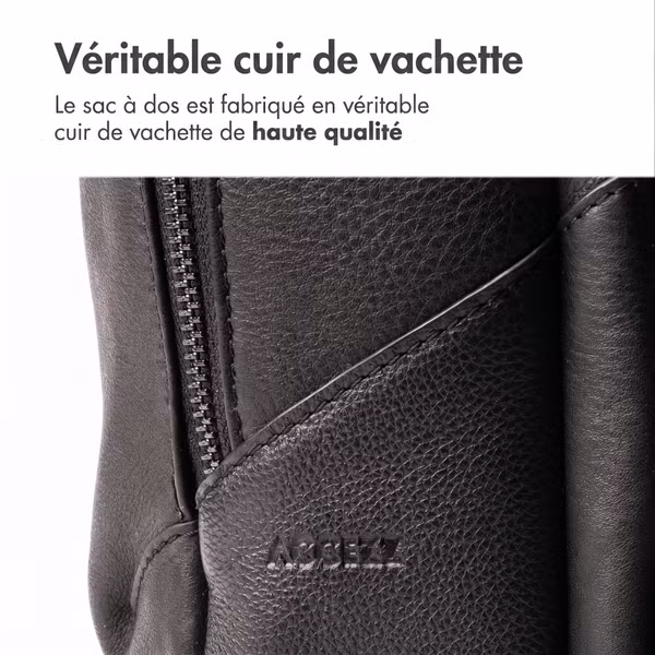 Accezz Leather Sac à dos ordinateur 16 pouces - Noir