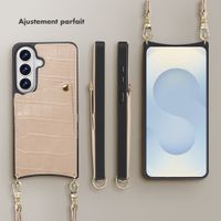Selencia Coque de télephone Nova Croco avec cordon et porte-cartes Samsung Galaxy S26 - Beige