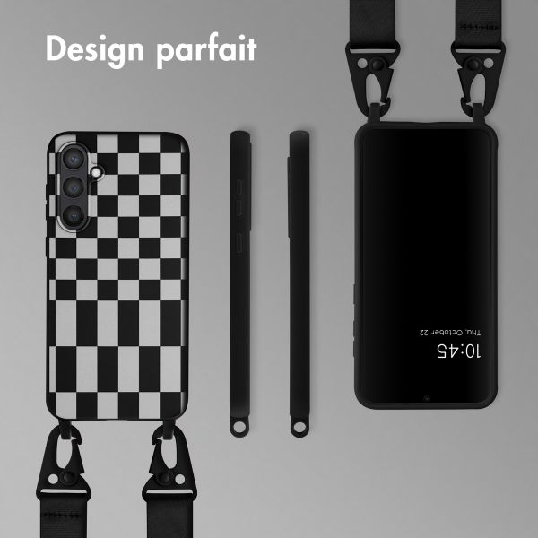 Selencia Coque design en silicone avec cordon amovible Samsung Galaxy S23 FE - Irregular Check Black