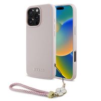 Guess Coque Grained MagSafe avec Flower Charm Strap Apple iPhone 16 Pro - Rose