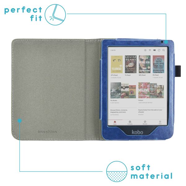 imoshion Étui de liseuse portefeuille en cuir végan Kobo Clara Colour / BW - Bleu foncé