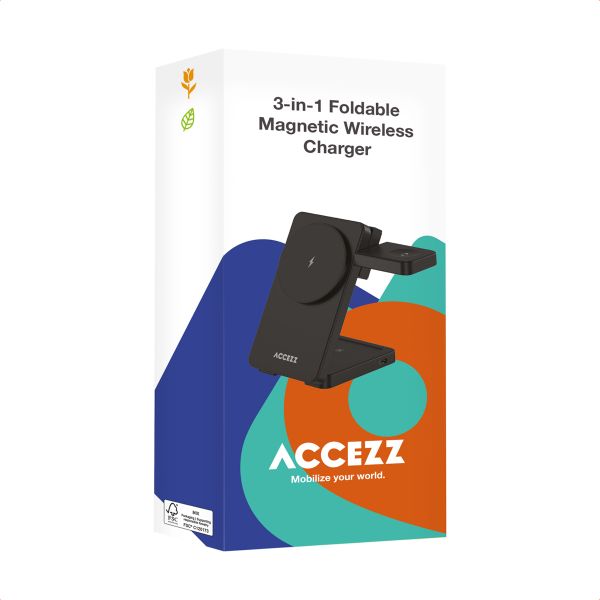 Accezz Chargeur sans fil pliable 3-in-1 MagSafe - 20W - Noir