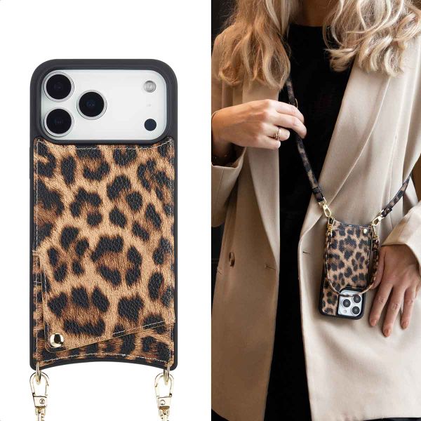 Selencia Coque de télephone Nova avec cordon et porte-cartes Apple iPhone 17 Pro Max - Leopard