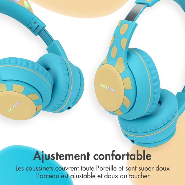 imoshion Casque sans fil pour enfants Unicorn LED Light - Limiteur de décibels - Avec câble AUX - Soft Blue / Yellow