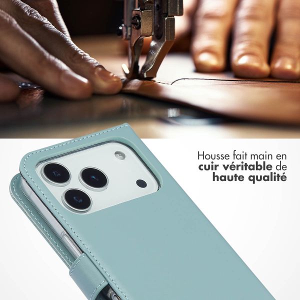 Selencia Étui portefeuille en cuir véritable Apple iPhone 17 Pro - Air Blue