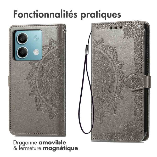 imoshion Etui de téléphone portefeuille Mandala Xiaomi Redmi Note 13 (5G) - Gris