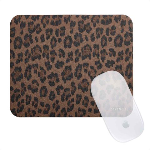 Selencia Sabi Tapis de Souris en Similicuir imprimé panthère - 20 x 24 cm - Mocha Brown