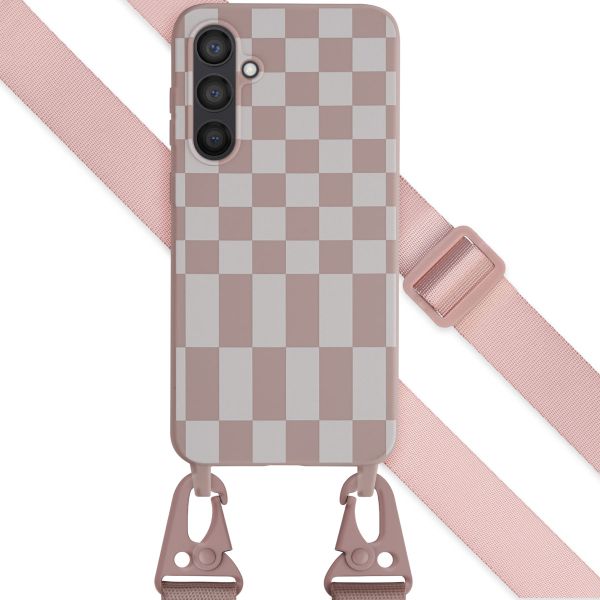 Selencia Coque design en silicone avec cordon amovible Samsung Galaxy S23 FE - Irregular Check Sand Pink 