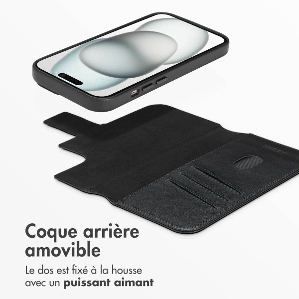 Accezz Étui de téléphone portefeuille en cuir 2-en-1 avec MagSafe Apple iPhone 15 - Onyx Black