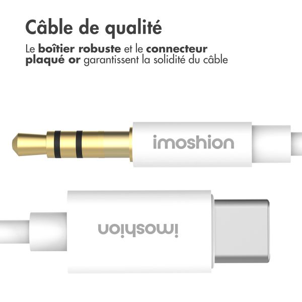 imoshion ﻿Câble AUX - Câble audio 3,5 mm / Jack vers USB-C - Mâle vers USB-C - 1 mètre - Blanc