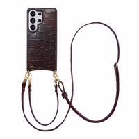 Selencia Coque de télephone Nova Croco avec cordon et porte-cartes Samsung Galaxy S26 Ultra - Choco Brown