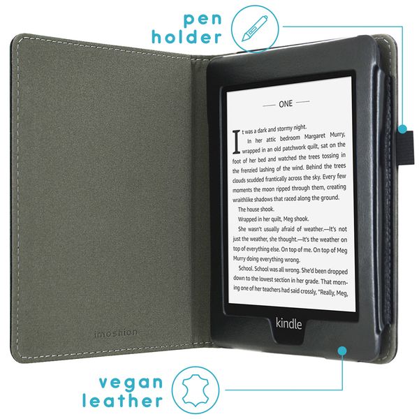 imoshion Étui de liseuse portefeuille en cuir végan Amazon Kindle Paperwhite 4 - Noir