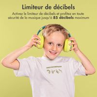 imoshion Casque pour enfants Bluetooth LED - Casque sans fil avec limiteur de décibels + Câble AUX - Petrol Green / Lime