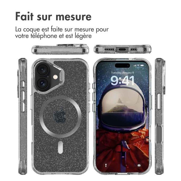imoshion Coque arrière transparente Pailletée avec MagSafe Apple iPhone 16 - Argent