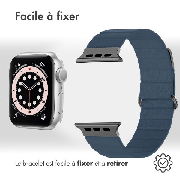 imoshion Bracelet en cuir magnétique Apple Watch Series 1-9 / SE - 38/40/41 mm / Series 10 - 42 mm - Bleu