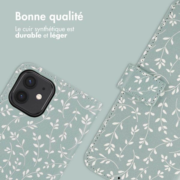 imoshion Étui de téléphone portefeuille Design Apple iPhone 11 - Smoke Green Flowers