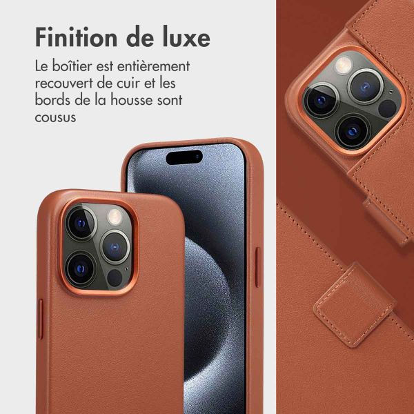Accezz Étui de télephone portefeuille en cuir 2-en-1 avec MagSafe Apple iPhone 15 Pro - Sienna Brown