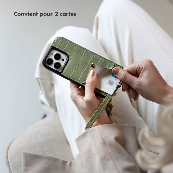 Selencia Coque de télephone Nova Croco avec cordon et porte-cartes Apple iPhone 16 - Sage Green