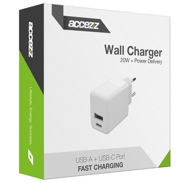 Accezz Wall Charger - Chargeur - Connexion USB-C et USB - Power Delivery - 20 Watt - White