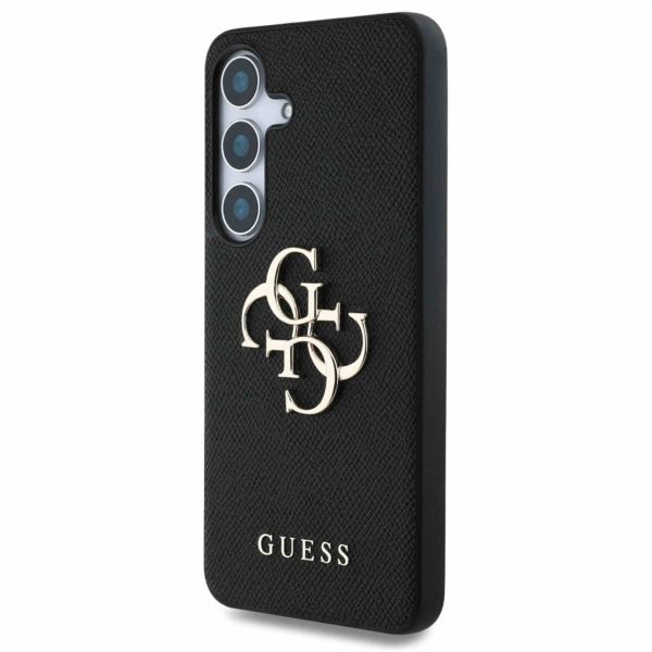 Guess Coque 4G Metal Logo Saffiano Samsung Galaxy S25 - Noir