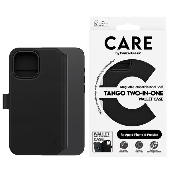 CARE by PanzerGlass Étui de télephone portefeuille Tango 2 en 1 avec MagSafe Apple iPhone 16 Pro Max - Noir