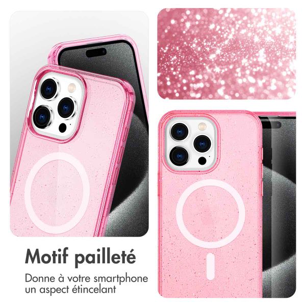 imoshion Coque Pailletée avec MagSafe Apple iPhone 15 Pro Max - Paillettes Rose