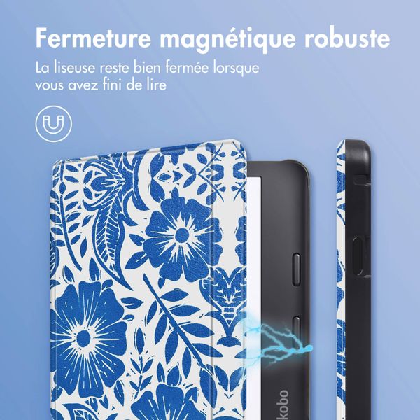 imoshion Design Slim Hard Sleepcover avec support Kobo Libra 2 / Tolino Vision 6 - Flower Tile