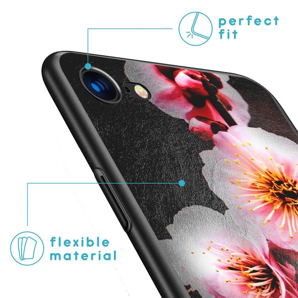 imoshion Coque Design iPhone SE (2022 / 2020) / 8 / 7  - Fleur - Rose / Noir